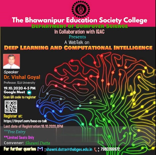 WebTalk on “Deep Learning and Computational Intelligence” organised by The Department of Computer Science